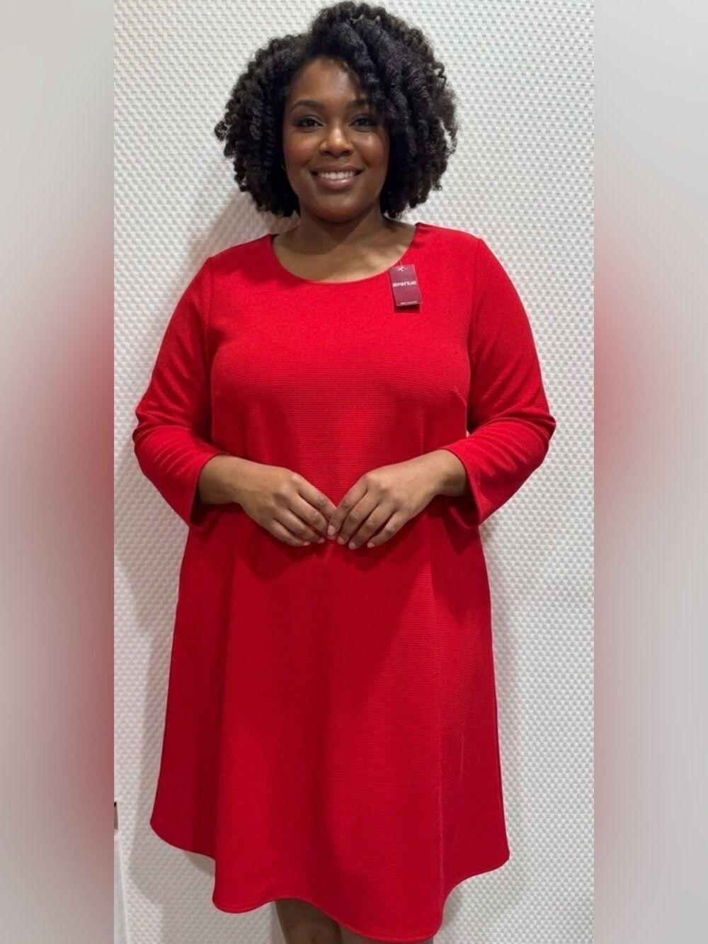 Avenue Bright Red Scoop Neck Long Sleeve Dress